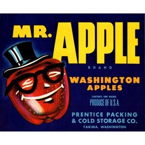 1950s Vintage Fruit Crate Label Mr. Apple Brand Yakima WA Original